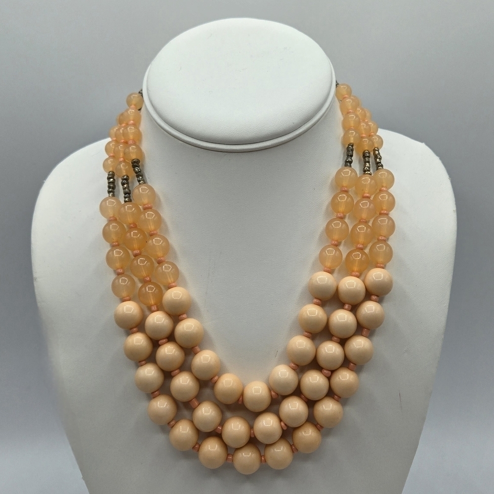 Charming Charlie Coral Gold Bead Three Tier Necklace